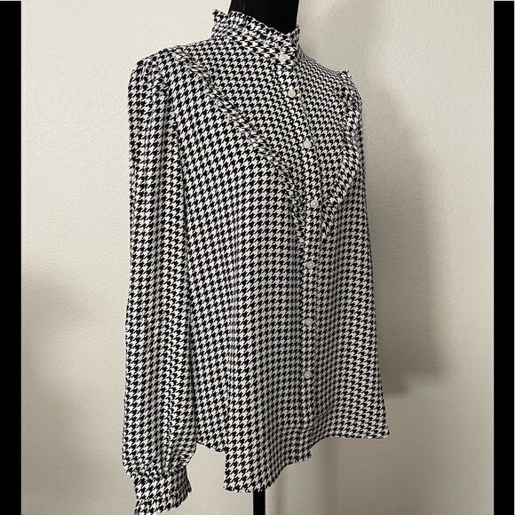 NWT Ann Taylor Houndstooth Ruffle Yoke Blouse - Picture 5 of 11